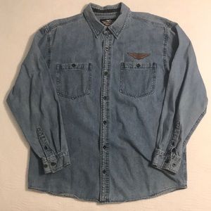 Harley Davidson Men’s Blue Denim Long Sleeve Button Up Shirt XL Very Good Condit